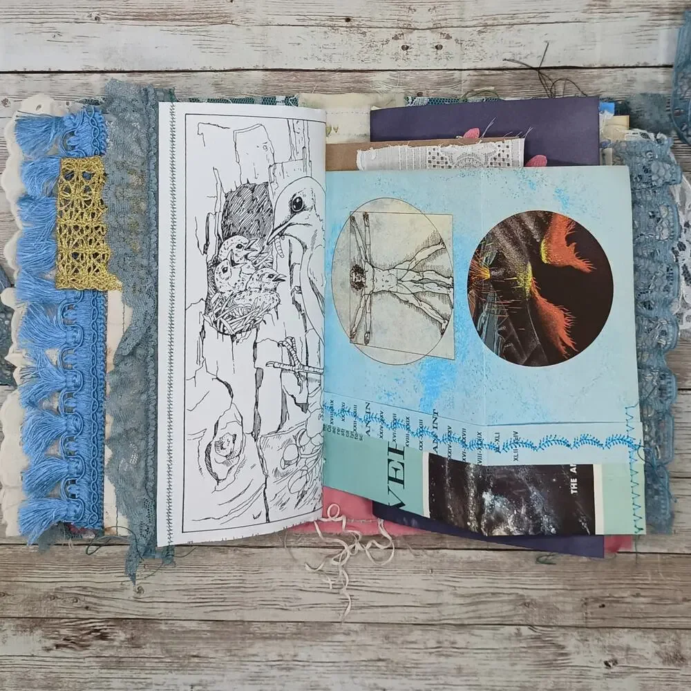 Turquoise Embellished Junk Journal: Flowers, Birds and Butterflies (Laugh)